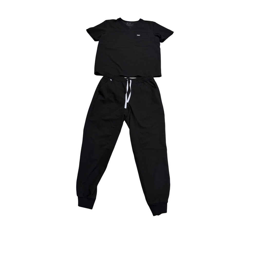 Figs Men's Scrub Set Black Leon 3 pocket Top Jogger Pants sz L Nurse Workwear